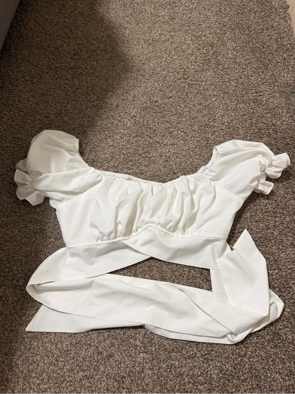 White Puff Sleeve Wrap Crop Top